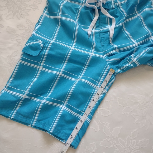 Ocean Pacific turquoise plaid swim shorts lined - Picture 4 of 7